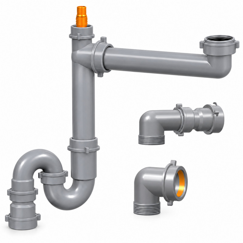 Space-saving trap for collective sink 1 basin outlet Ø 50 floor and horizontal