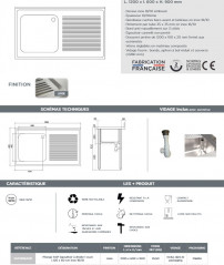 Fregadero profesional Inox 120 x 60 un seno, un escurridor a la derecha