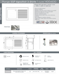 Professionele Inox gootsteen 140 x 60 met één bak, een afdruiprek aan de rechterkant