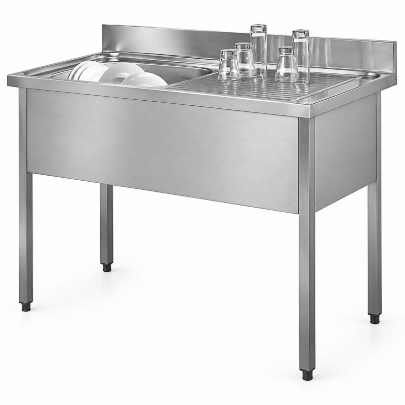Professional stainless steel sink 140 x 60 one basin, one drainer on the right