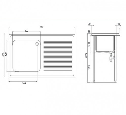 Stainless steel sink 140x60 one basin drainer Moderna