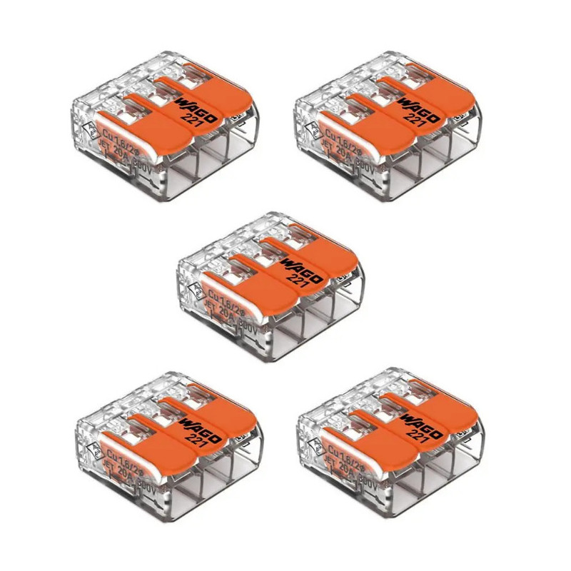 WAGO S221 klemmen voor fitting 3 ingangen 0,14 tot 4 mm2 WAGO S221 klemmen voor fitting 3 ingangen 0,14 tot 4 mm2
