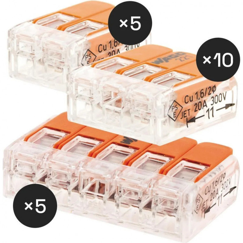 Wago Anschlussklemme Serie 221 Hebel 2/3/5 Eingänge Packung mit 20