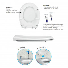 Abattant WC Esterel Premium ralenti fixation dessus thermodur blanc, entraxe 80 - 175 mm