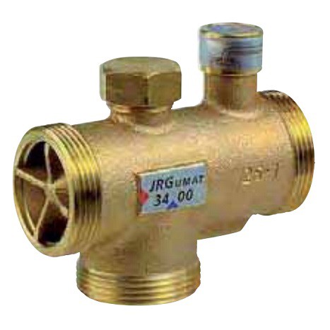 Válvula mezcladora termostática de bronce en forma de L. Conexión de 1"1/4 2" cuerpo 36 a 53°.