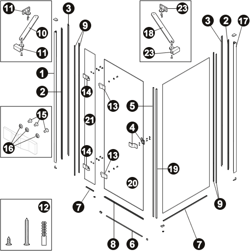 NOVELLINI exploded view GALA 1 GF SX