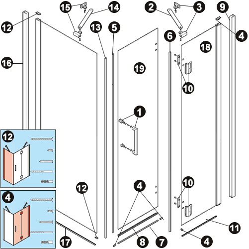 NOVELLINI exploded view LOUVRE N 2PF DX
