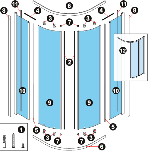 NOVELLINI-Explosionszeichnung MEDIA GLASS BOX R